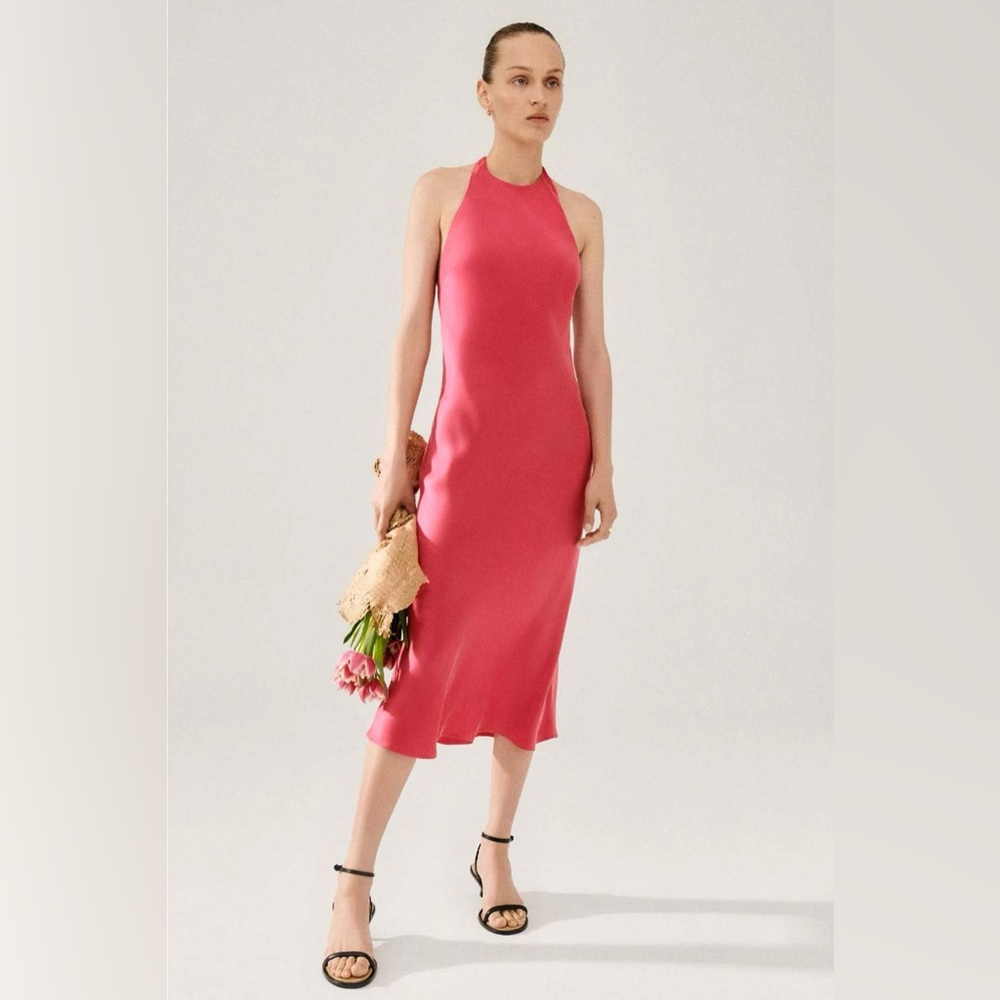 Silk Laundry Pink Halter Dress- 100% Silk